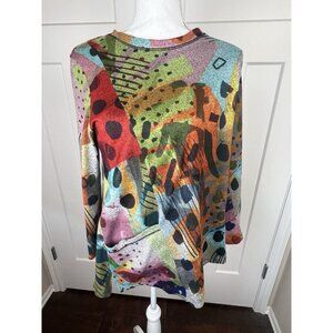 Jess & Jane Sz M Cotton Tunic Abstract Design Round Neck 3/4 Sleeves Art To Wear
